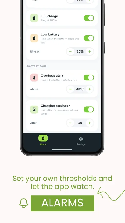 Juice screenshot — alarms and thresholds