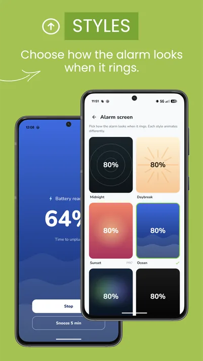 Juice screenshot — alarm screen styles