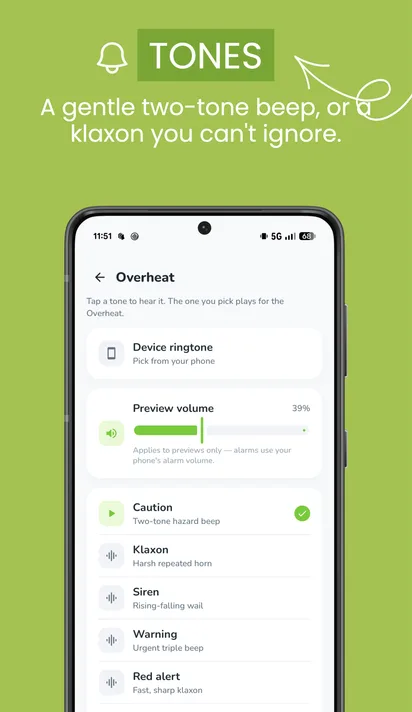 Juice screenshot — alarm tones